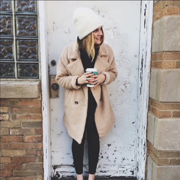 Free People mauve blush pink oversized button down teddy sherpa jacket overcoat - Picture 3 of 16